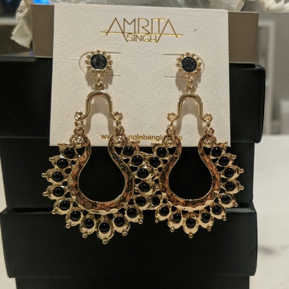Authentic Amrita Singh Black & Gold Earrings NWOT - Picture 5 of 6